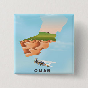 Geïllustreerde kaart van Oman reisposter Vierkante Button 5,1 Cm
