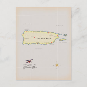Geïllustreerde kaart van Puerto Rico.