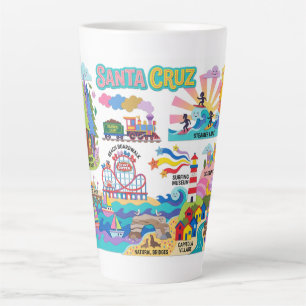 Geïllustreerde kaart van Santa Cruz Boardwalk Beac Latte Mok