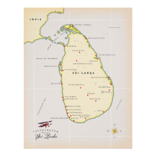 Geïllustreerde kaart van Sri Lanka Foto Afdruk