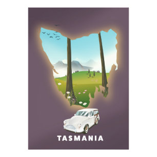 Geïllustreerde kaart van Tasmanië reisposter. Foto Afdruk