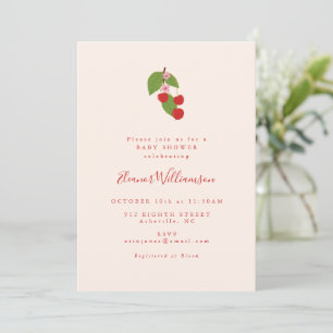 Geïllustreerde Kersencrème Elegante Baby Shower Kaart