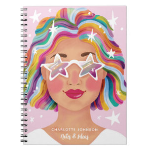 Geïllustreerde Lieve Vrouw Meisje Regenboog Persoo Notitieboek