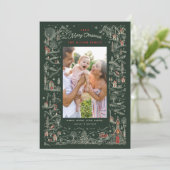 Geïllustreerde Little Town Winter Scene Portret Fo Feestdagenkaart (Staand voorkant)