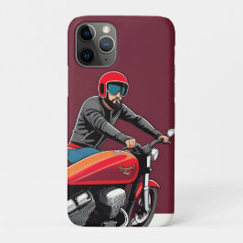 Geïllustreerde Man Riding Retro Red Motorcycle iPhone 11 Pro Hoesje