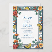 Geïllustreerde mediterrane bruiloft save the date (Voorkant)