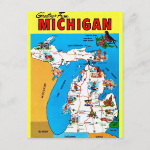 Geïllustreerde Michigan kaart ansichtkaart