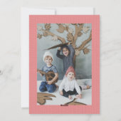 Geïllustreerde muizen op kerst koekoeksklok roze feestdagenkaart (Achterkant)