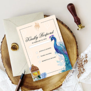 Geïllustreerde pauwen Arabische moslim RSVP-kaarte RSVP Kaartje