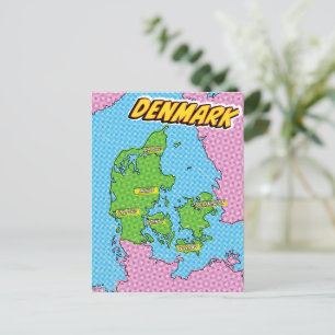 Geïllustreerde Pop Art kaart van Denemarken