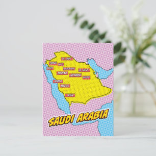 Geïllustreerde Pop Art kaart van Saudi-Arabië