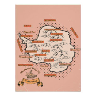 Geïllustreerde reis kaart Antarctica Perfect Poster