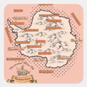 Geïllustreerde reis kaart Antarctica Vierkante Sticker