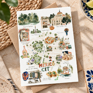 Geïllustreerde reisgids voor Mexico-Stad Briefkaart