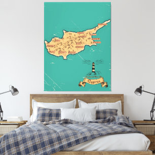 Geïllustreerde reiskaart Cyprus Canvas Afdruk
