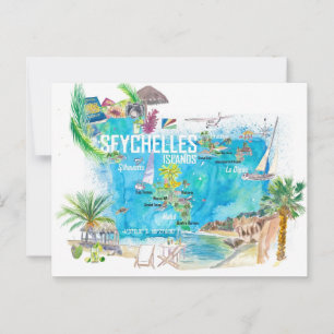 geïllustreerde reiskaart van de Seychellen Briefkaart