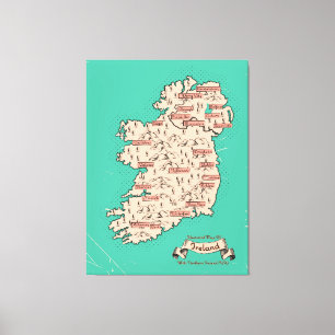 Geïllustreerde reiskaart van Ierland Canvas Afdruk