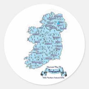 Geïllustreerde reiskaart van Ierland Ronde Sticker