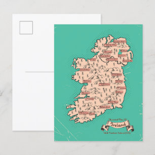 Geïllustreerde reiskaart van Ierland Uitnodiging Briefkaart