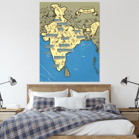 Geïllustreerde reiskaart van India Canvas Afdruk (Insitu (Slaapkamer))