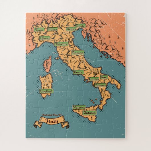 Geïllustreerde reiskaart van Italië Legpuzzel (Verticaal)