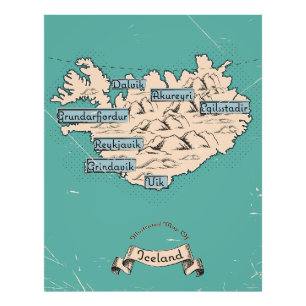Geïllustreerde reisplattegrond IJsland Foto Afdruk