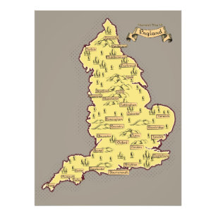 Geïllustreerde reisplattegrond van Engeland Foto Afdruk