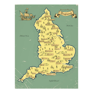Geïllustreerde reisplattegrond van Engeland Foto Afdruk