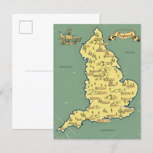 Geïllustreerde reisplattegrond van Engeland Uitnodiging Briefkaart