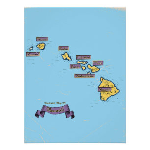 Geïllustreerde reisplattegrond van Hawaï Perfect Poster