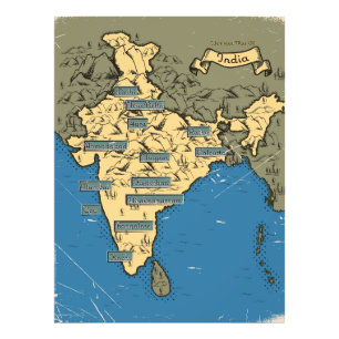 Geïllustreerde reisplattegrond van India Foto Afdruk