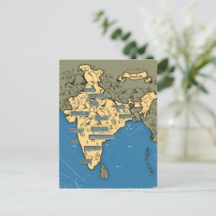 Geïllustreerde reisplattegrond van India Uitnodiging Briefkaart