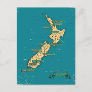 Geïllustreerde reisplattegrond van Nieuw-Zeeland Aankondigingskaart