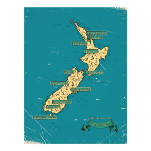 Geïllustreerde reisplattegrond van Nieuw-Zeeland Foto Afdruk