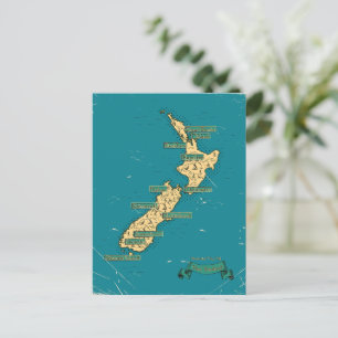 Geïllustreerde reisplattegrond van Nieuw-Zeeland Uitnodiging Briefkaart