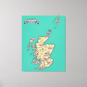 Geïllustreerde reisplattegrond van Schotland (Turq Canvas Afdruk