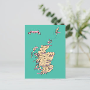 Geïllustreerde reisplattegrond van Schotland (Turq Uitnodiging Briefkaart