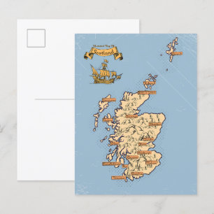 Geïllustreerde reisplattegrond van Schotland Uitnodiging Briefkaart