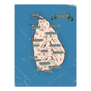 Geïllustreerde reisplattegrond van Sri Lanka Foto Afdruk