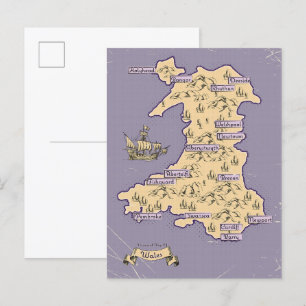 Geïllustreerde reisplattegrond van Wales Uitnodiging Briefkaart