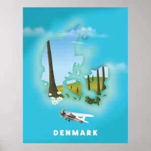Geïllustreerde reisposter van Denemarken. Poster