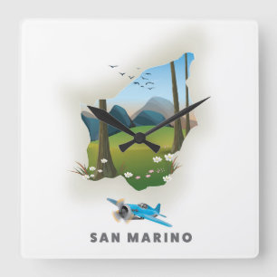 Geïllustreerde reisposter van San Marino. Vierkante Klok