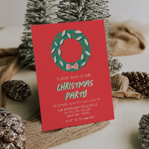 Geïllustreerde rode groene kerstboog krans partij kaart
