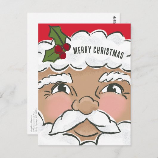 Geïllustreerde Schattigee Santa Face Holiday Briefkaart (Voorkant / Achterkant)