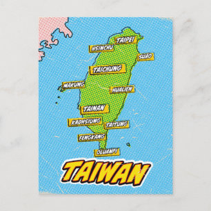 Geïllustreerde Taiwan kaart in Pop Art-stijl