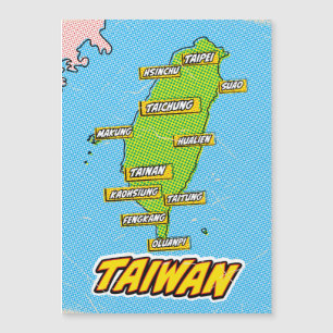Geïllustreerde Taiwan kaart in Pop Art-stijl