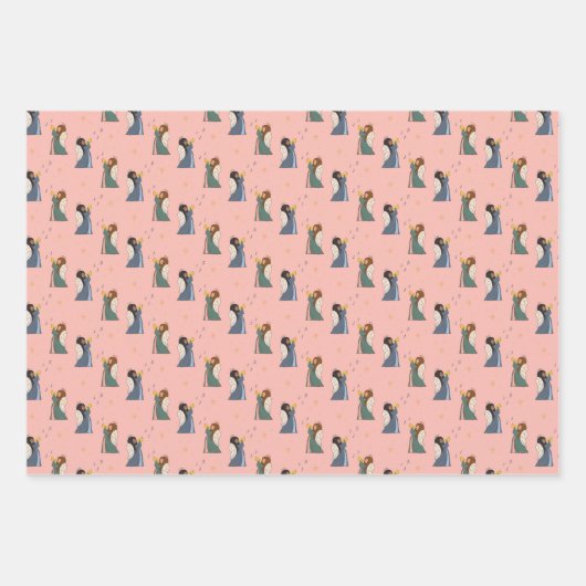 Geïllustreerde Verheugende Engelen Kerstvakantie Inpakpapier Vel (Voorkant 3)