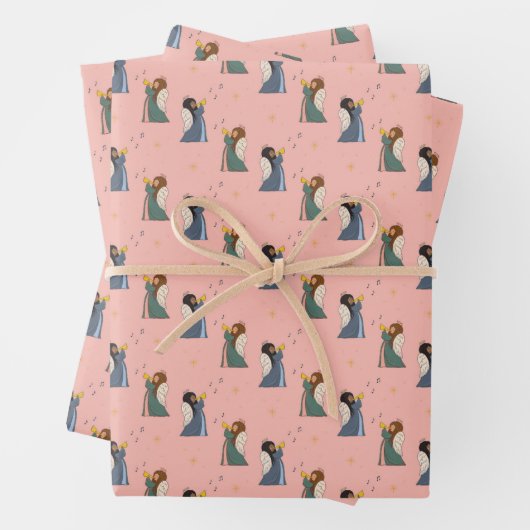 Geïllustreerde Verheugende Engelen Kerstvakantie Inpakpapier Vel (In situ)