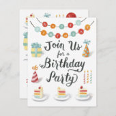 Geïllustreerde verjaardagsfeestuitnodiging kaart (Voorkant / Achterkant)