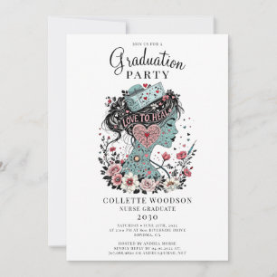 Geïllustreerde verpleegster bloemengraduatie kaart